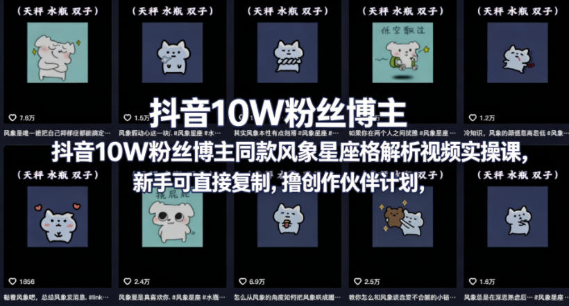 免费教程-抖音10W粉丝博主同款星座性格解析视频实操课,新手可直接复制,撸创作伙伴计划,分成计划等-知铺资源网