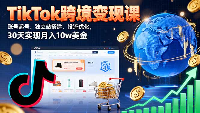 免费教程-TikTok跨境变现课:账号起号、独立站搭建、投流优化,30天实现月入10w美金-知铺资源网