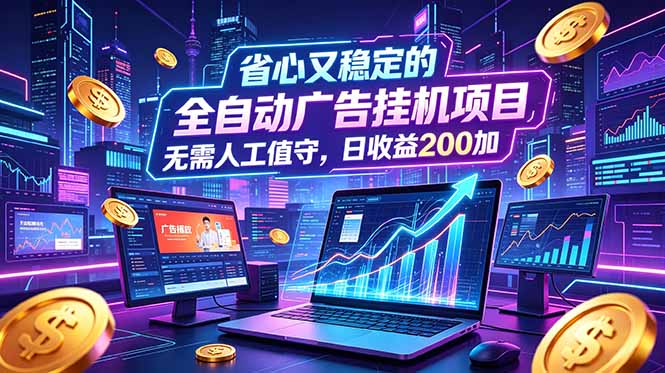 免费教程-全自动广告挂机项目,全程无需人工值守。稳定创收每日收益200+-知铺资源网