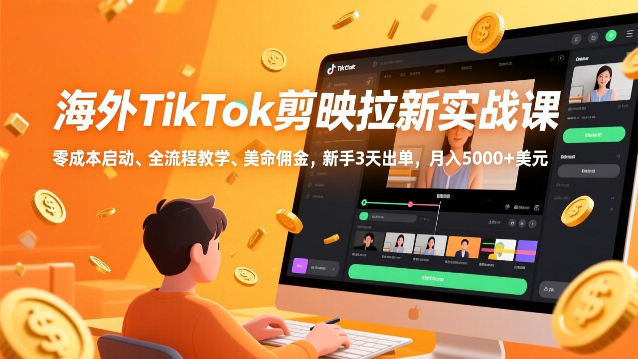 免费教程-海外TikTok剪映拉新实战课,零成本启动、全流程教学、美金佣金,新手3天出单,月入5000+美元-知铺资源网