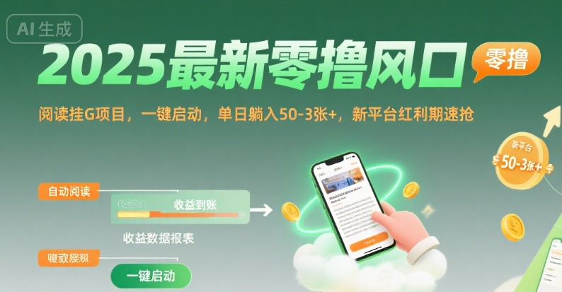 免费源码-2025最新零撸风口,阅读挂G项目,一键启动,单日躺入 50-3张+,新平台红利期速抢【揭秘】-知铺资源网