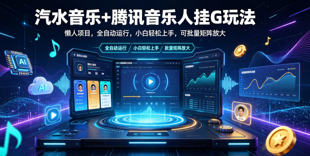 免费教程-汽水音乐+腾讯音乐人挂G玩法,懒人项目,全自动运行,小白轻松上手,可批量矩阵放大【揭秘】-知铺资源网