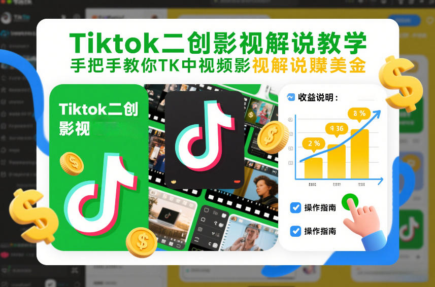 免费教程-Tiktok二创影视解说教学,手把手教你TK中视频影视解说賺美金(更新26年1月)-知铺资源网