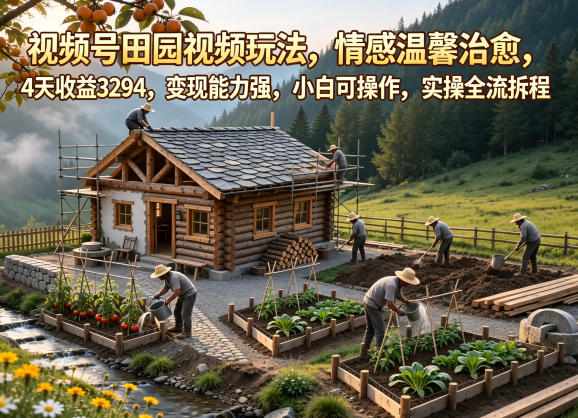 免费教程-视频号田园视频玩法，情感温馨治愈，4天收益3294，变现能力强，小白可操作，实操全流程拆解-知铺资源网