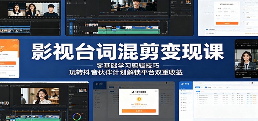 免费教程-影视台词混剪变现课:零基础学习剪辑技巧,玩转抖音伙伴计划解锁平台双重收益-知铺资源网