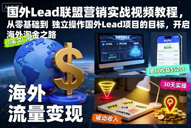 免费教程-国外Lead联盟营销实战视频教程,从零基础到独立操作国外Lead项目的目标,开启海外淘金之路-知铺资源网