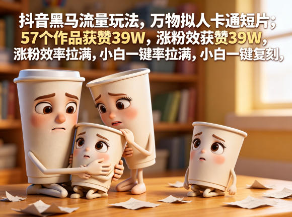 免费教程-抖音黑马流量玩法，万物拟人卡通短片，57个作品获赞39W，涨粉效率拉满，小白一键复刻，保姆级拆解-知铺资源网
