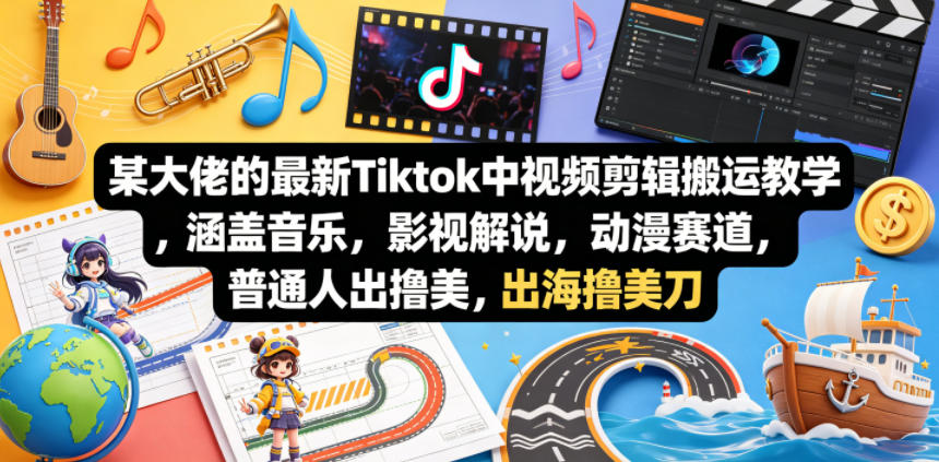免费教程-某大佬的最新Tiktok中视频剪辑搬运教学,涵盖音乐,影视解说,动漫赛道,普通人出海撸美刀-知铺资源网