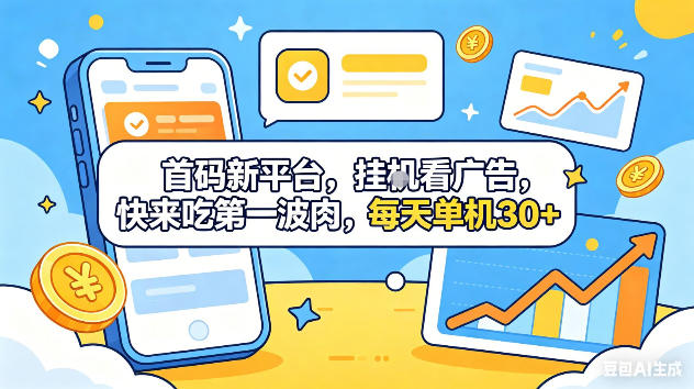 免费教程-首码新平台,挂G自动看广告,快来吃第一波肉,每天单机30+,可矩阵放大【揭秘】-知铺资源网