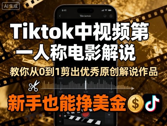 免费教程-Tiktok中视频第一人称电影解说,教你从0到1剪出一个优秀的原创解说作品,新手也能挣美金-知铺资源网