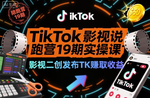 免费教程-TikTok影视解说陪跑营19期实操课,影视二创发布TK賺取收益,万播收益50美金-知铺资源网