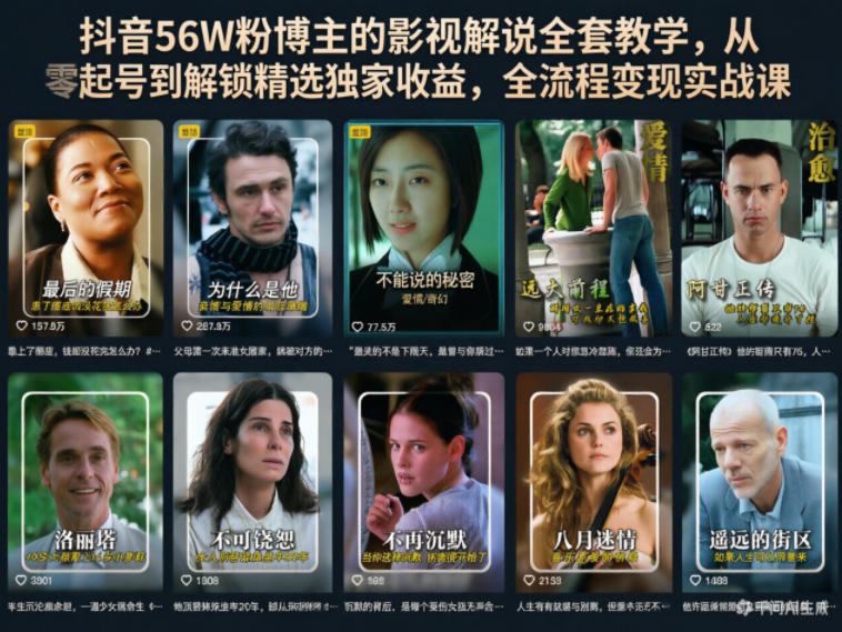 免费教程-抖音56W粉博主的影视解说全套教学,从零起号到解锁精选独家收益,全流程变现实战课-知铺资源网