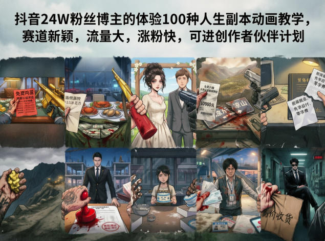 免费教程-抖音24W粉丝博主的体验100种人生副本动画教学,赛道新颖,流量大,涨粉快,可进创作者伙伴计划-知铺资源网