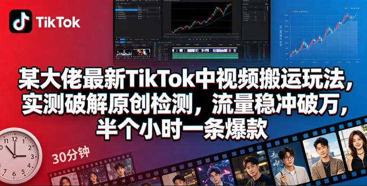 免费教程-某大佬最新TikTok中视频搬运玩法,实测破解原创检测,流量稳冲破万,半个小时一条爆款-知铺资源网