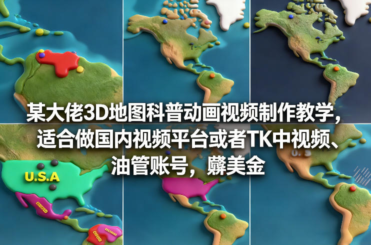 免费教程-某大佬3D地图科普动画视频制作教学,适合做国内视频平台或者TK中视频、油管账号,賺美金-知铺资源网