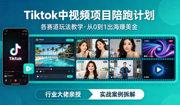 免费教程-某大佬的Tiktok中视频项目陪跑,涵盖TK各个赛道玩法教学,从0到1出海賺美金-知铺资源网