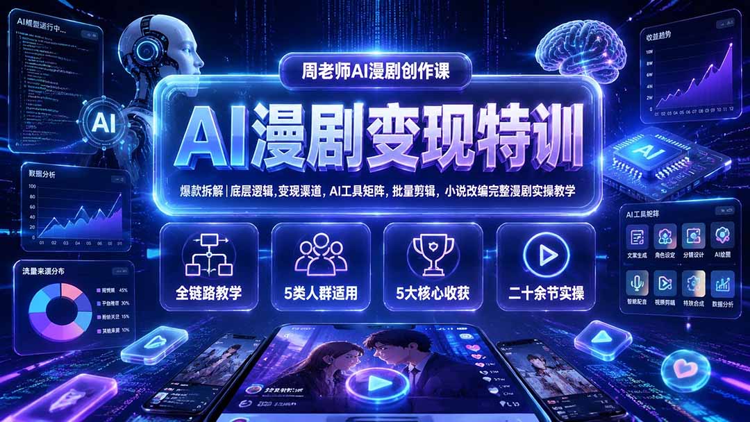 免费资源-AI漫剧变现特训★爆款拆解|底层逻辑,变现渠道,AI工具矩阵,批量剪辑,小说改编完整漫剧实操教学-知铺资源网
