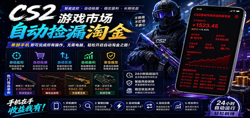 免费资源-CSGO挂机捡漏项目通过利用游戏饰品交易机制,结合薄凉软件辅助捡漏,实现盈利-知铺资源网