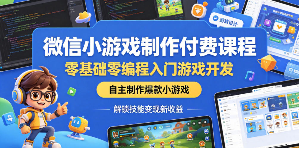 免费资源-微信小游戏制作付费课程,零基础零编程入门游戏开发,自主制作爆款小游戏,解锁技能变现新收益-知铺资源网