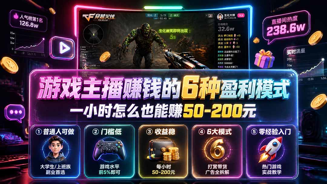 免费资源-付费文章：游戏主播赚钱的6种盈利模式，一小时怎么也能赚50-200元-知铺资源网