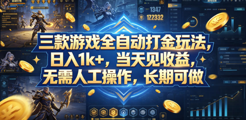 免费资源-三款游戏全自动打金玩法,日入1k+,当天见收益,无需人工操作,长期可做【揭秘】-知铺资源网