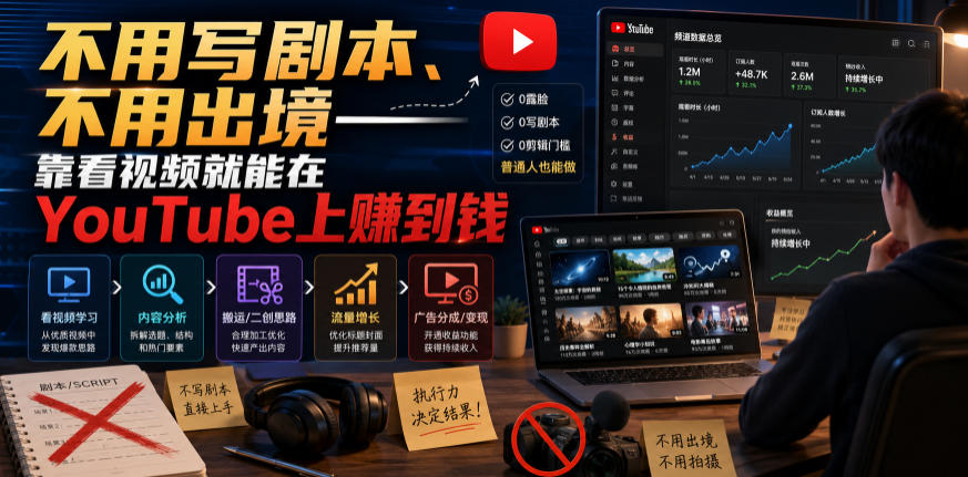 不用写剧本、不用出境——靠看视频就能在YouTube上賺到钱【原创双语字幕】-知铺资源网