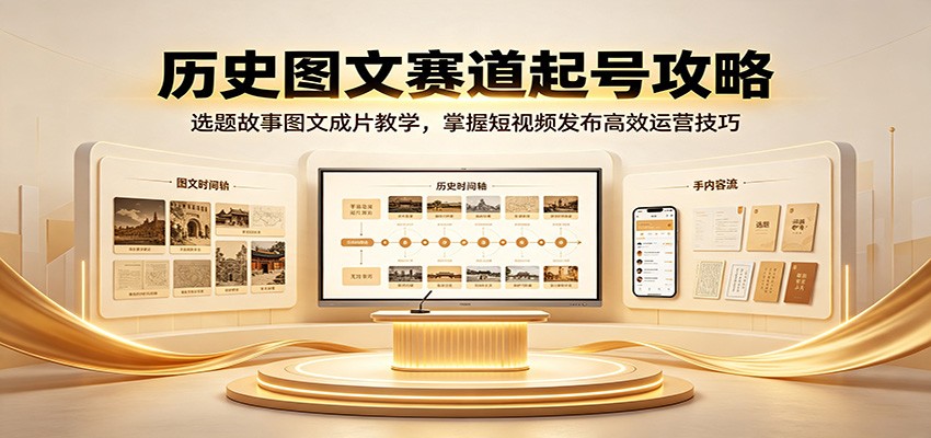 历史图文赛道起号攻略:选题故事图文成片教学,掌握短视频发布高效运营技巧-知铺资源网