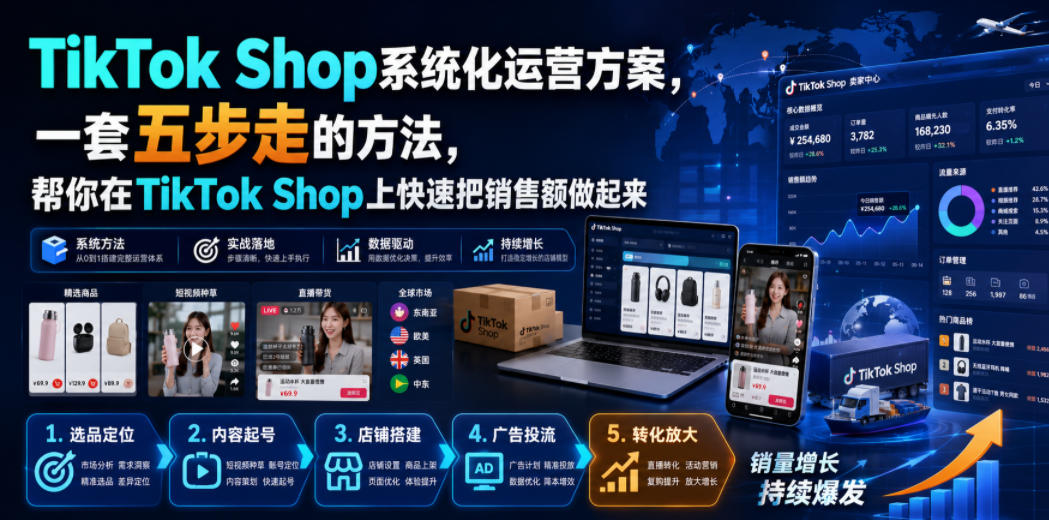 TikTok Shop系统化运营方案,一套五步走的方法,帮你在TikTok Shop上快速把销售额做起来【原创双语字幕】-知铺资源网