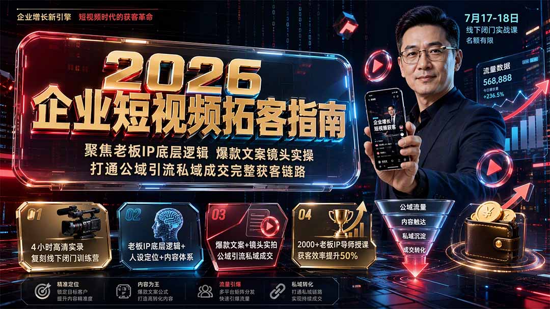 免费资源-2026企业短视频拓客指南：聚焦老板IP底层逻辑，爆款文案镜头实操，打通公域引流私域成交完整获客链路-知铺资源网