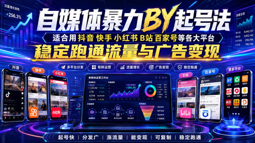 免费资源-自媒体暴力搬运起号法，适合用抖音快手小红书B站百家号等各大平台，稳定跑通流量与广告变现-知铺资源网