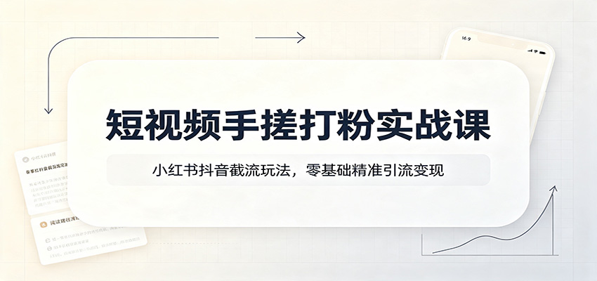 免费资源-短视频手搓打粉实战课:小红书抖音截流玩法,零基础精准引流变现-知铺资源网
