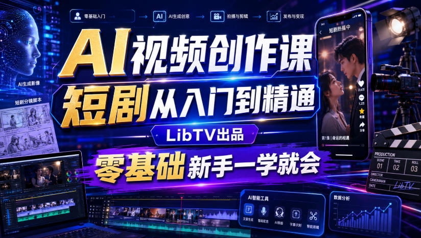 免费资源-AI视频创作课，短剧从入门到精通，LibTV出品，零基础新手一学就会-知铺资源网