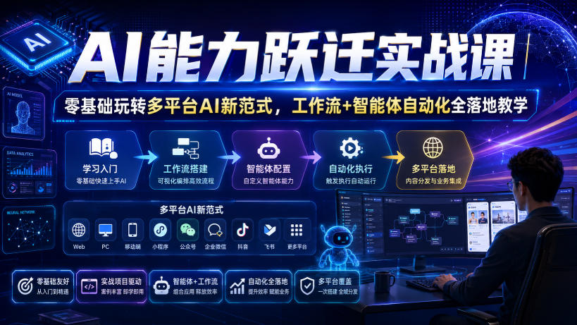 免费资源-AI能力跃迁实战课|零基础玩转多平台AI新范式,工作流+智能体自动化全落地教学-知铺资源网