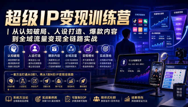 免费资源-超级IP变现训练营｜从认知破局、人设打造、爆款内容到全域流量变现全链路实战-知铺资源网