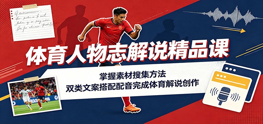 免费资源-体育人物志解说精品课：掌握素材搜集方法，双类文案搭配配音完成体育解说创作-知铺资源网