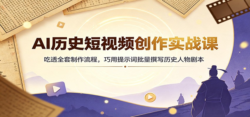 免费资源-AI历史短视频创作实战课：吃透全套制作流程，巧用提示词批量撰写历史人物剧本-知铺资源网