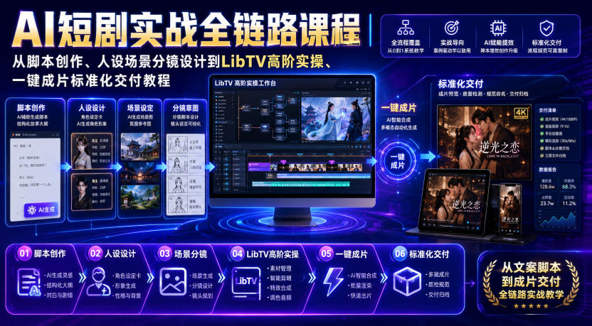 免费资源-AI短剧实战全链路课程|从脚本创作、人设场景分镜设计到LibTV高阶实操、一键成片标准化交付教程-知铺资源网