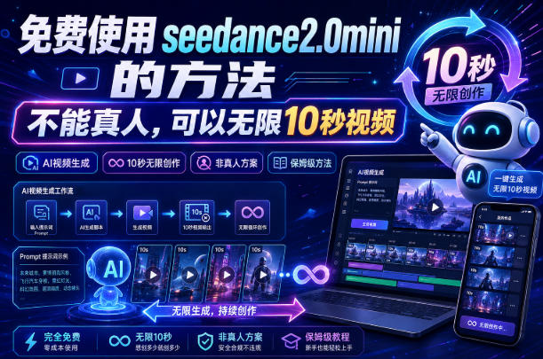 免费使用seedance2.0mini的方法,不能真人,可以无限10秒视频,9图+3音频参考-知铺资源网