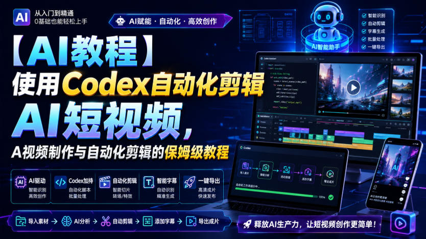免费资源-【AI教程】使用Codex自动化剪辑AI短视频，AI视频制作与自动化剪辑的保姆级教程-知铺资源网