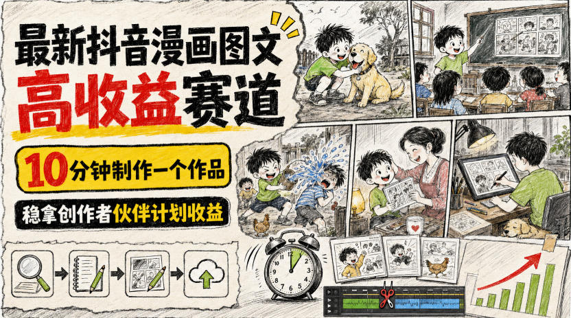 免费资源-最新抖音漫画图文高收益赛道,10分钟制作一个作品,稳拿创作者伙伴计划收益-知铺资源网