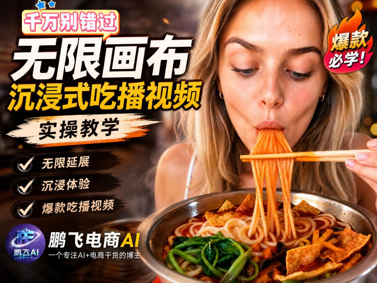 免费资源-保姆级教程｜用AI无线画布做沉浸式吃播，3步直接出片，无线画布工作流，操作简单好上手-知铺资源网