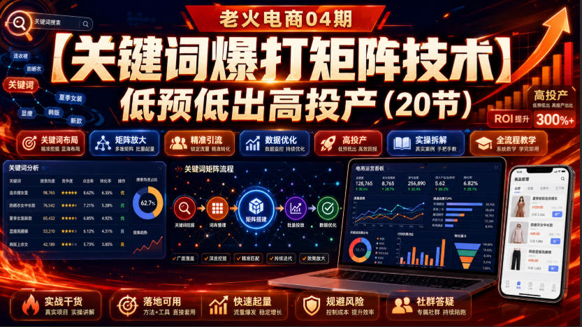 免费资源-老火电商04期:【关键词爆打矩阵技术】低预低出高投产(20节)-知铺资源网