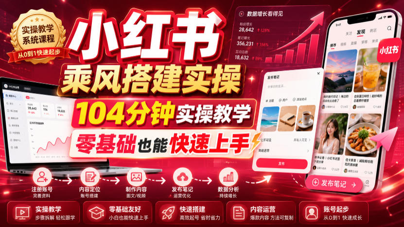 免费资源-小红书乘风搭建实操，104分钟实操教学，零基础也能快速上手-知铺资源网