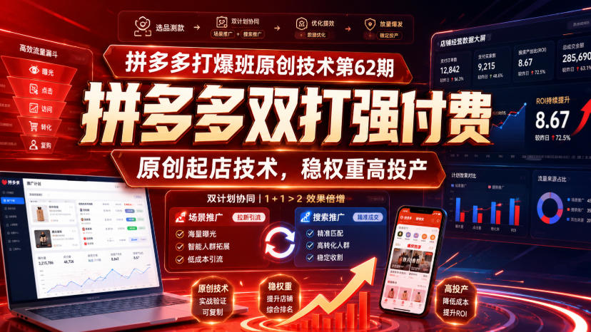 免费资源-拼多多打爆班原创技术第62期,拼多多双打强付费,原创起店技术,稳权重高投产-知铺资源网
