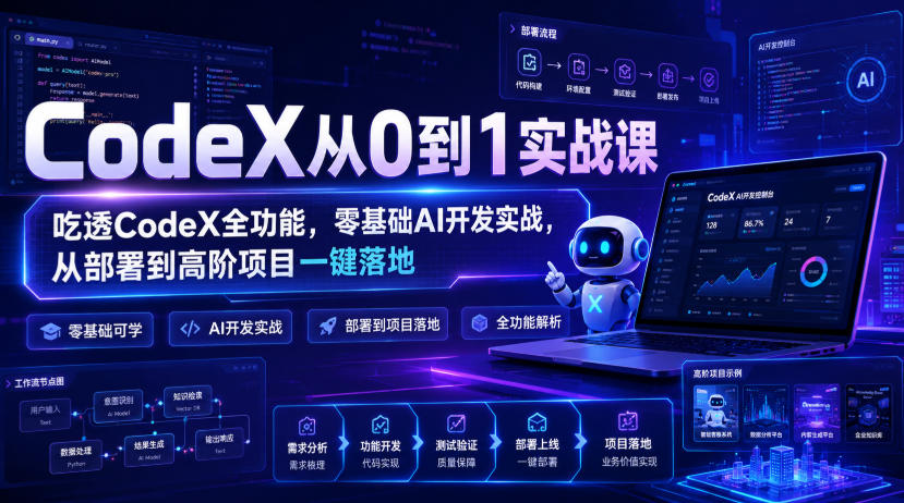 免费资源-CodeX从0到1实战课,吃透CodeX全功能,零基础AI开发实战,从部署到高阶项目一键落地-知铺资源网
