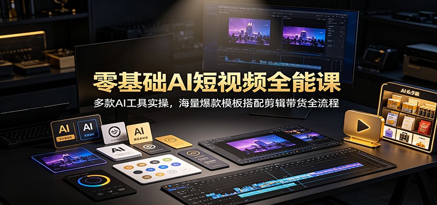 免费资源-零基础AI短视频全能课：多款AI工具实操，海量爆款模板搭配剪辑带货全流程-知铺资源网