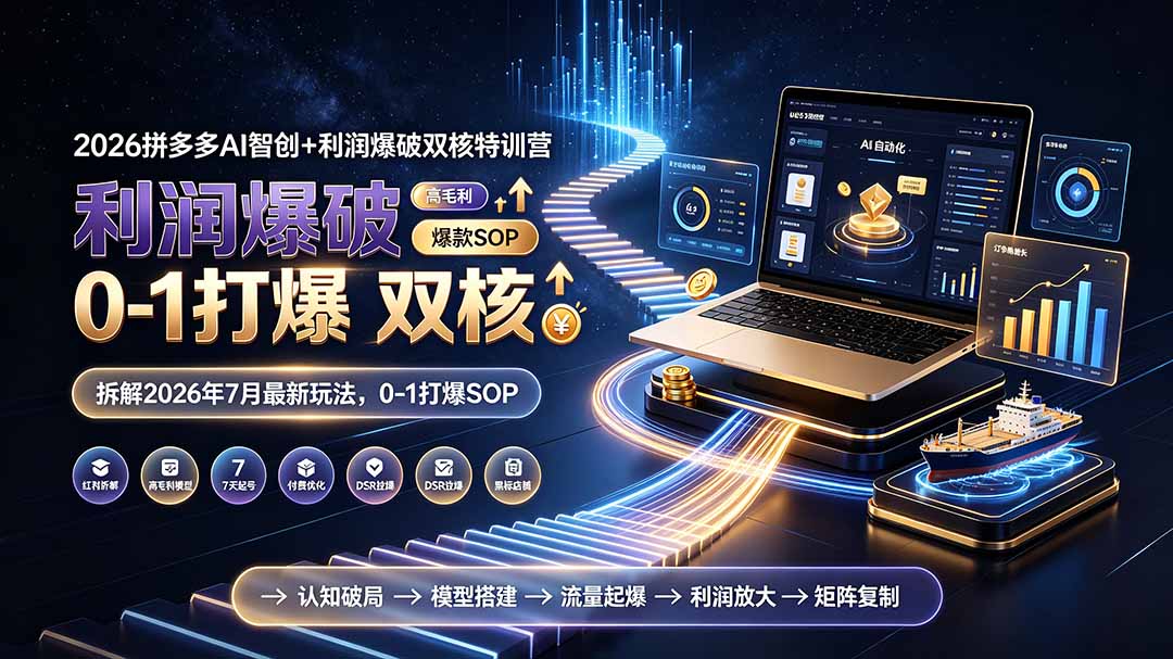 免费资源-2026拼多多AI智创+利润爆破双核特训营-更新:拆解2026年7月最新玩法,0-1打爆SOP-知铺资源网