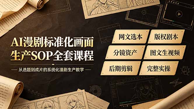 免费资源-AI漫剧标准化画面生产SOP全套课程-更新，网文选本版权剧本分镜资产全覆盖，图文生视频后期剪辑完整实操教学-知铺资源网