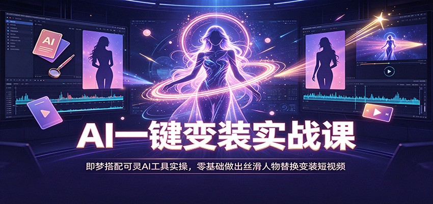 免费资源-AI一键变装实战课:即梦搭配可灵AI工具实操,零基础做出丝滑人物替换变装短视频-知铺资源网