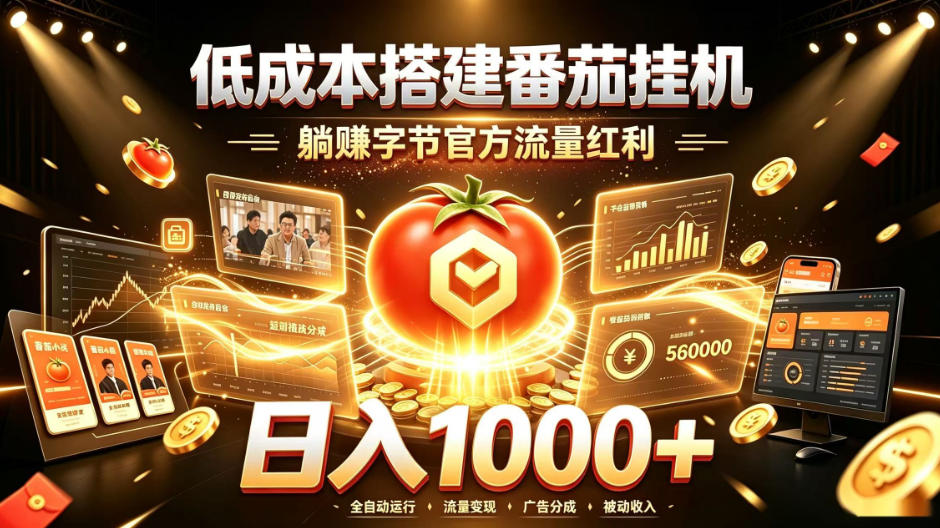 免费资源-低成本搭建番茄挂G,躺賺字节官方流量红利,日入1k+,全程傻瓜式落地【揭秘】-知铺资源网